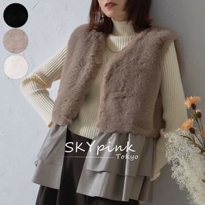 【今年も入荷】注目アイテム☆ペプラムレザー切替ファーショート丈ジレ　ベスト　skypink東京