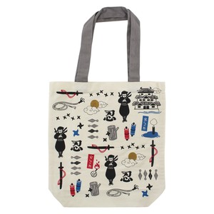 A4トートバッグ　内ポケット付き　しのびもの　城　忍者　刀　アイボリー　38×39
