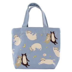 ミニトートバッグ 　内ポケット付き　スヤスヤフレンズ　猫　ブルー　30x20