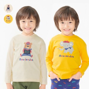 くま・ぞうプリント長袖Tシャツ  M54801  本体綿100％　ロゴプリント　チェック柄アップリケ　通園通学
