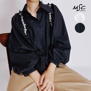 Button Shirt/Blouse Bijoux Puff Sleeve