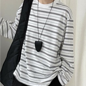 u29106トップス レディース カットソー Tシャツ 2色 長袖 ボーダー ゆったり 韓国風 2025秋新作