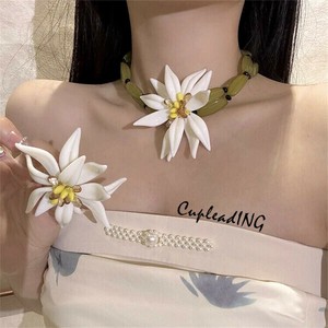 ≪予約商品≫INSスタイル 白茶花×竹節ビーズの二重ネックレス 首元を華やかに彩る夏秋物アクセサリー