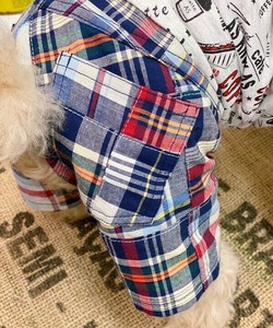 【2025春夏新作】NパッチワークPT 犬服 パッチワークチェック柄パンツ レトロ アメカジ