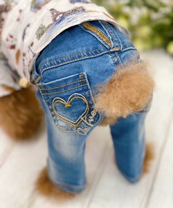 【2025春夏新作】NCハートde刺繍PT 犬服 ハート刺繍デニムパンツ ひんやりクール加工