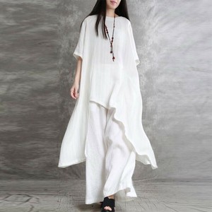 セットスーツ 不規則  シャツ ワイドパンツ コットンリネン 無地  ゆったり レディース XB573