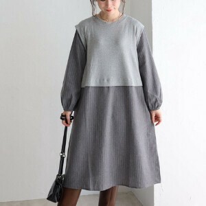 ストライプ切替ワンピース hanahana  2025新作秋冬AW
