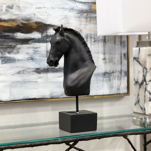 【直送可】ホースヘッドのオブジェ ダークグレー 高さ40cm 動物 アニマル