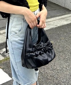 リボンギャザーミニバッグ 2WAY フリルリボン フェイクレザーミニバッグ