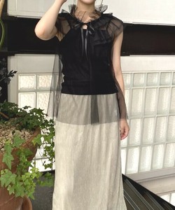 インパクトのチュールBL 衿ボリュームフリルチュールノースリーブブラウス