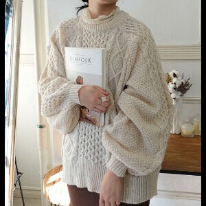 Sweater/Knitwear Puff Sleeve Spring