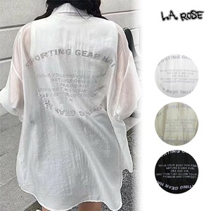 オーバーサイズシアーシャツ　ビッグシルエット長袖シースルーシャツ　バックロゴ　ホットフィックス