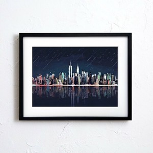 【アートポスター】NY ニューヨーク街並み 風景 景色 夜景イラスト A4A3A2サイズ