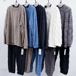 メンズ 暖かふわもこ配色ジャガードボア上下セット パジャマ もこもこ ボア ルームウェア ボアパジャマ