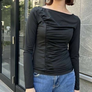 サイドシャーリング　ストレッチ長袖トップス　無地トップス【フランスインポートBY SWAN】
