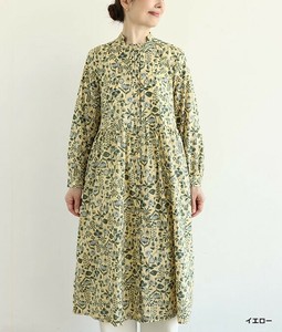 草花柄タックワンピース