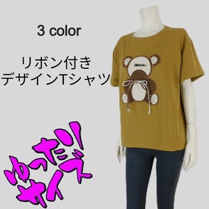 【2025春夏新作】■3色展開■リボン付きデザインTシャツ★ゆったりサイズ