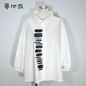 衬衫 印花 衬衫 黑白 7分袖