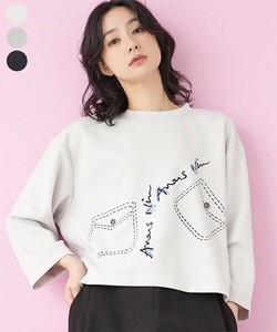 【2025新作】刺繍イラストドロップショルダーショート丈カットソー 52-0194