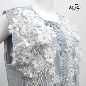 背心外套/马甲 珍珠扣 花朵 宝石