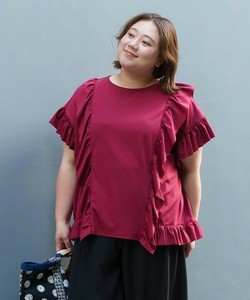 【2025春夏新作】袖フリル半袖Tシャツ 接触冷感 大きいサイズ レディース