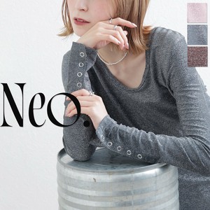 ■Neo.■ Uネックラメカットソー 袖口釦あきデザイン　◎WEB限定販売◎