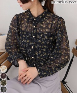 衬衫 长袖衬衫 下摆 新商品 2025年 抽褶 七分长度 花卉图案