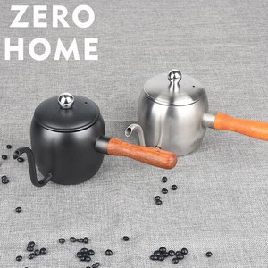 コーヒーポット 蓋付き 木製ハンドル ドリップ式 ステンレス ハンドドリップ 細口 長口ポット 500ML 厚手