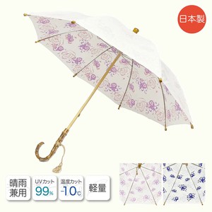 【日本製 晴雨兼用傘】紫外線カット99%以上 遮熱効果 軽量 長傘 天然寒竹 エレガントローズ柄