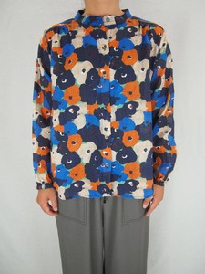 Button Shirt/Blouse Flower Gathered Blouse Band Collar [A/W NEW]