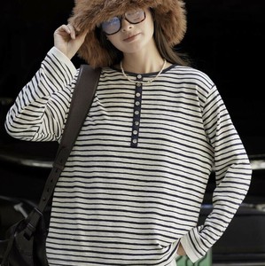 u29146トップス レディース カットソー Tシャツ 2色 ボーダー 長袖 韓国風 2025秋新作