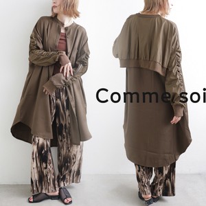 ■comme soi（コムソワ）■ブルゾンレイヤードデザイン袖シャーリングシャツワンピース　2025人気 2025AW