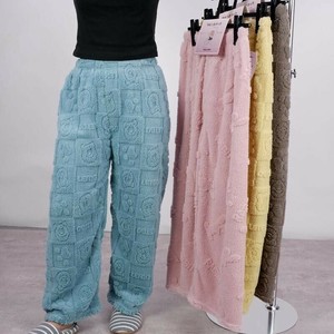 暖かふわもこジャガード ボアバレルパンツ もこもこ パンツ ボア ルームウェア パジャマ ボアパンツ くま