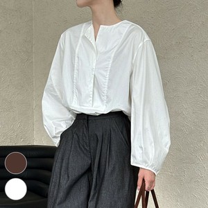 Button Shirt/Blouse Collarless Puff Sleeve [A/W NEW]