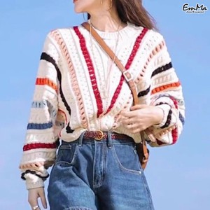 カラフル飾り編みミックスニット 春 夏 秋  薄手 カジュアル 【2025AW】  ONA2171