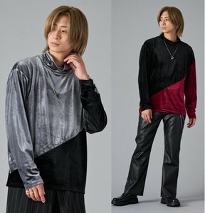 <2025秋冬新作>ベロア　配色切り替えタートルネック/メンズ　ネックレス付