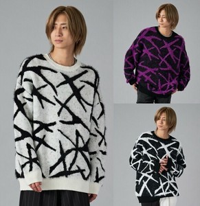 <2025秋冬新作>ジャガード総柄　シャギーニット　クルーネック/メンズ