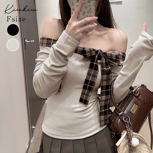 トップス《オフショルチェックリボンデザイントップス 全2色》