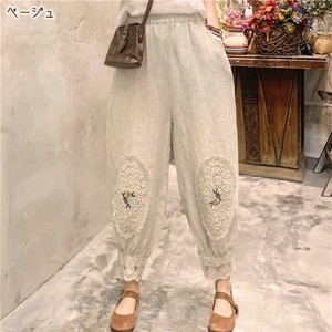 【現品50％オフ】OEH1639s-be-4XL クロップドテーパードパンツ コットンリネン 刺繍 夏 ナチュラル 薄手