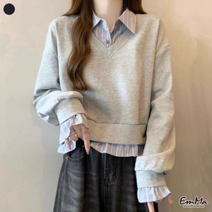 フェイクツーピーススウェット ストライプシャツ カジュアル 春 秋 【2025AW】ONA2162