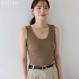2025新作【フリルリブニットタンクトップ】トップス　フリル  ノースリーブ　ニット　タンクトップ