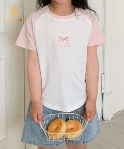【aimoha-KIDS-】リボン付き ラグランキッズTシャツ 子供 女の子 トップス キッズ Tシャツ