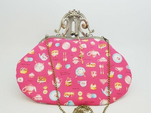 「ティータイム♡」がま口バッグ・ショルダーバッグ・チェーン付（口金21センチ）