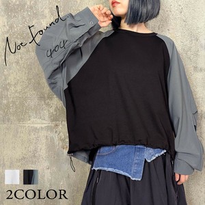 【RooM404】モード　異素材配色ドルマン裾ドロー　　プルオーバー
