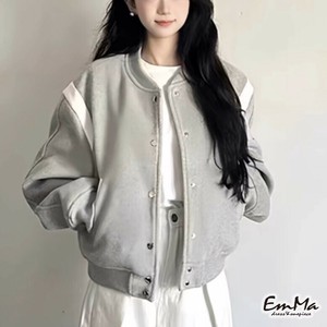 スタジアムジャンパー ブルゾン グレー 襟リブ スナップボタン 春 秋 【2025AW】ONA2177