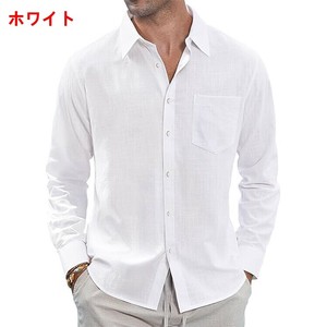 シャツ 長袖 薄手 綿麻 通気性  無地  快適 メンズ ファッション  MBQ3256