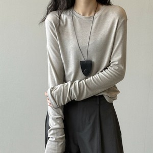 u29158 無地 テンセル ウール 長袖 Tシャツ レディース 韓国風 丸首 ゆったり トップス 2025秋新作