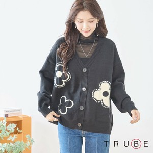 2025年新商品 夹克 针织罩衫 花朵 插画 L尺寸 黑白