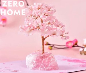 ピンク水晶と黄水晶碎石入り 手作りツリーアート