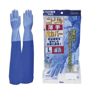 エステー　ニトリル耐油薄手腕カバー付手袋　ブルー　L　No.380　STBJ103